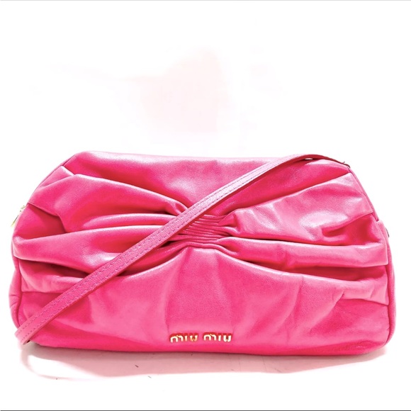 Auth Miu Miu Bright Fuchsia Bow Crossbody Shoulder Bag - Picture 1 of 6